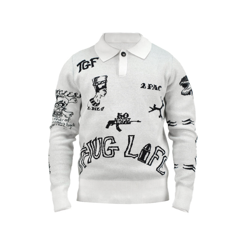 TGFCLUB 2PAC Tattoo Slim Fit Polo Knit Sweater