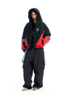 BLIND NO PLAN Quilted Color Block Hooded Bomber Jacket