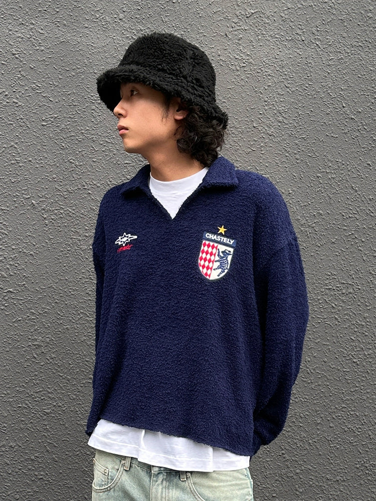 Remedy Number Patch Embroidered Polo Knit Sweater