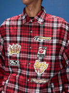 1807 Racing Printed Patch Plaid Long Sleeve Shirt