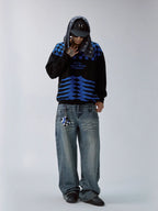 F2CE Checkerboard Pattern Polo Knit Sweater