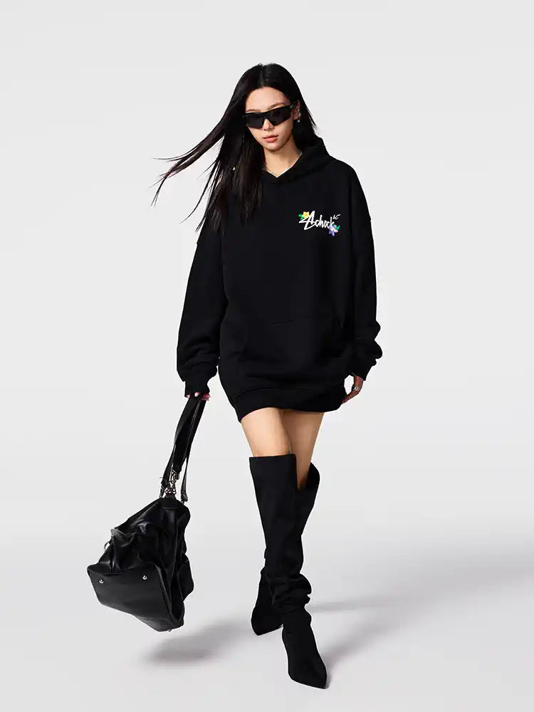 Achock Floral Embroidery Logo Printed Hoodie