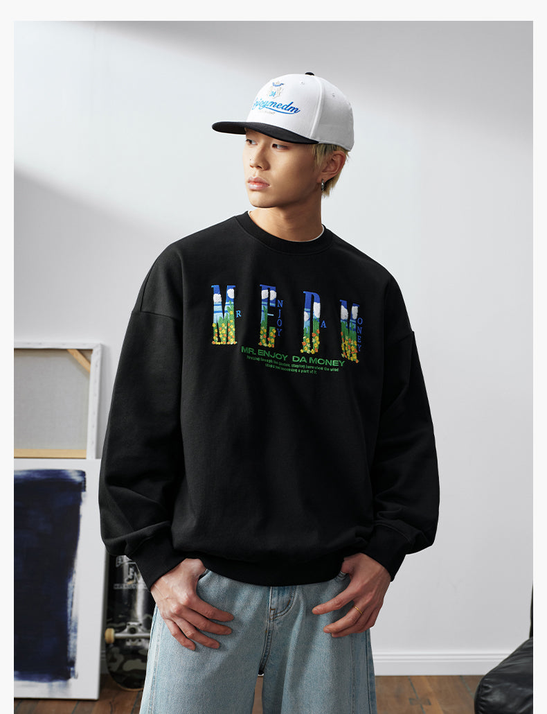 MEDM Blue Sky & Small Grass Embroidered Logo Sweatshirt