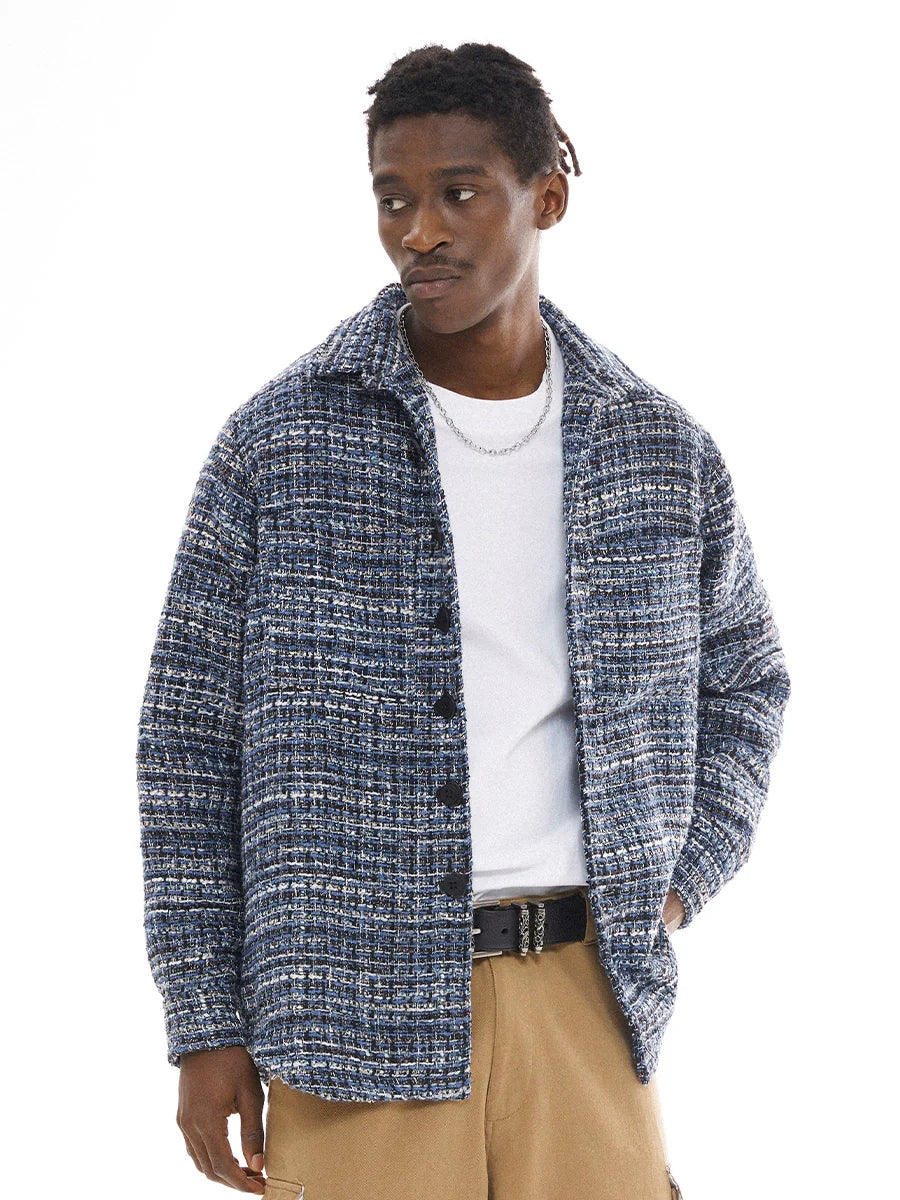 EMPTY REFERENCE Tweed Plaid Blue Long Sleeve Shirt