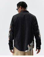 MEDM Lace Embroidered Striped Long Sleeve Shirt