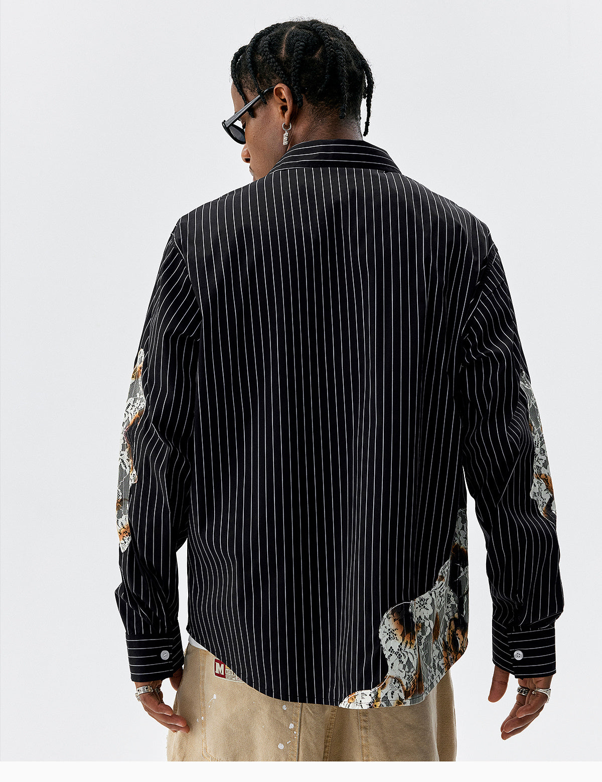 MEDM Lace Embroidered Striped Long Sleeve Shirt