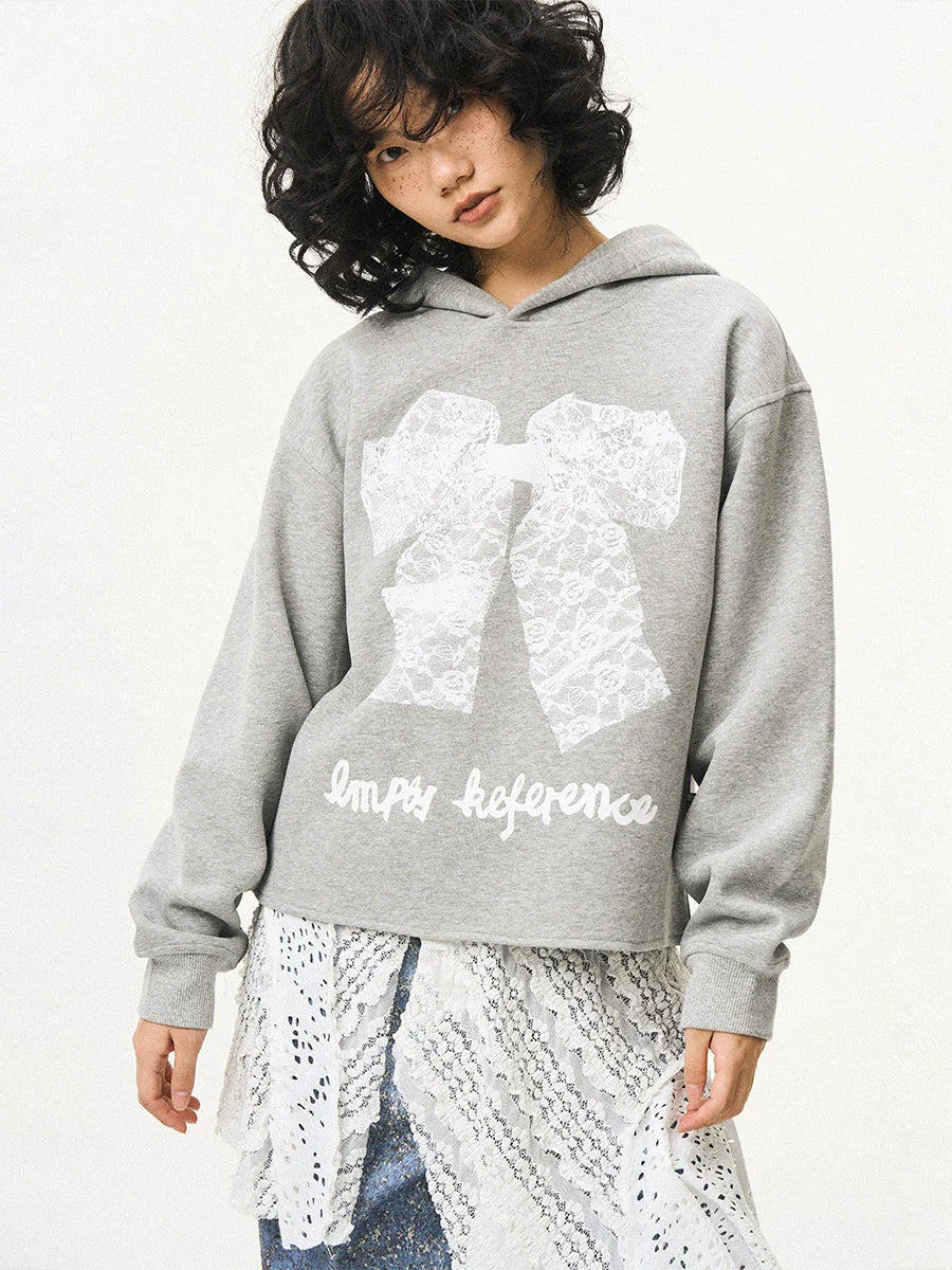 EMPTY REFERENCE Lace Bow Printed Hoodie