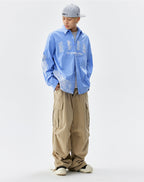 MEDM Lace Embroidered Striped Long Sleeve Shirt