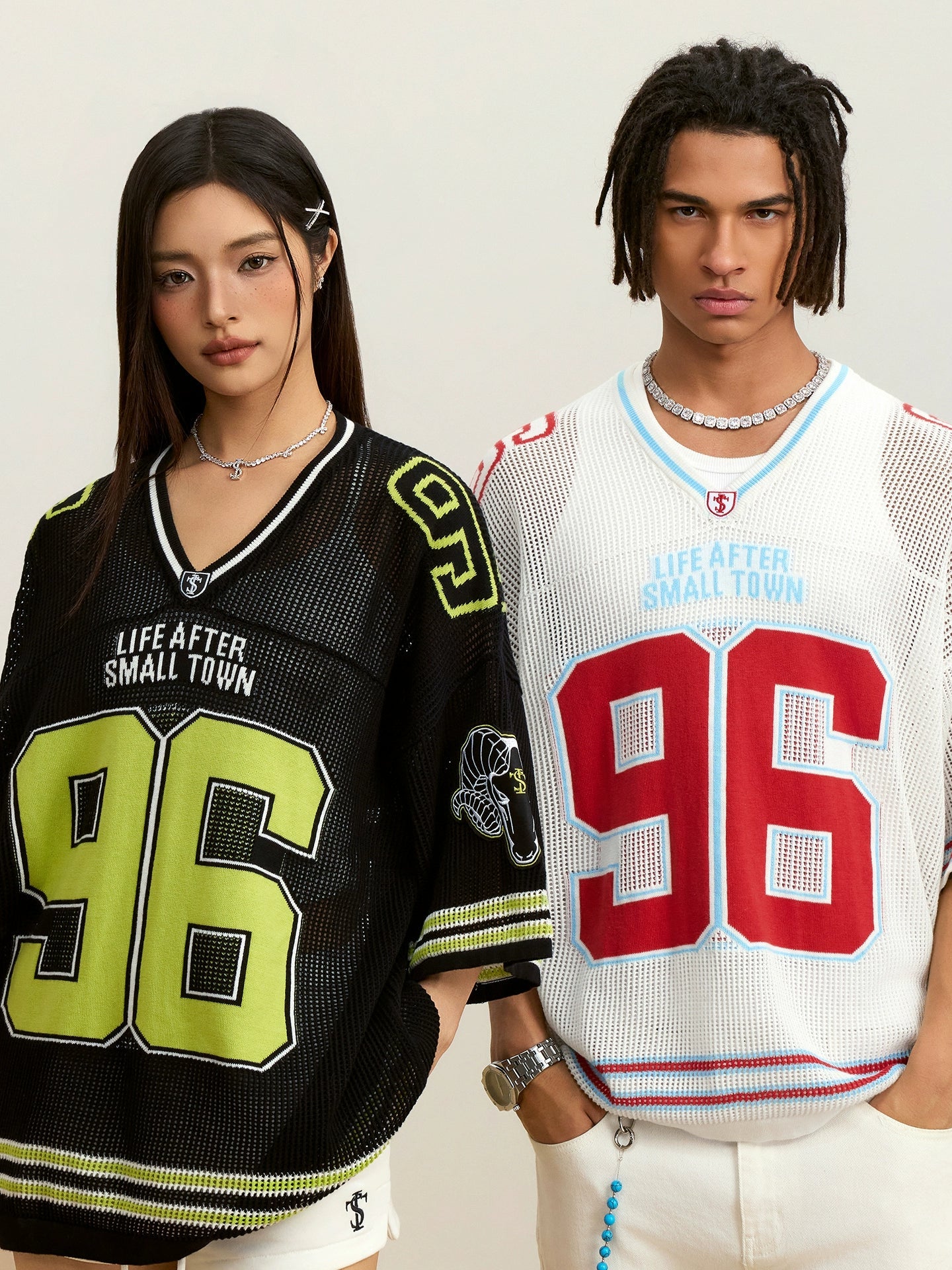Small Town Kid Mesh Knit V Neck Rugby Jersey