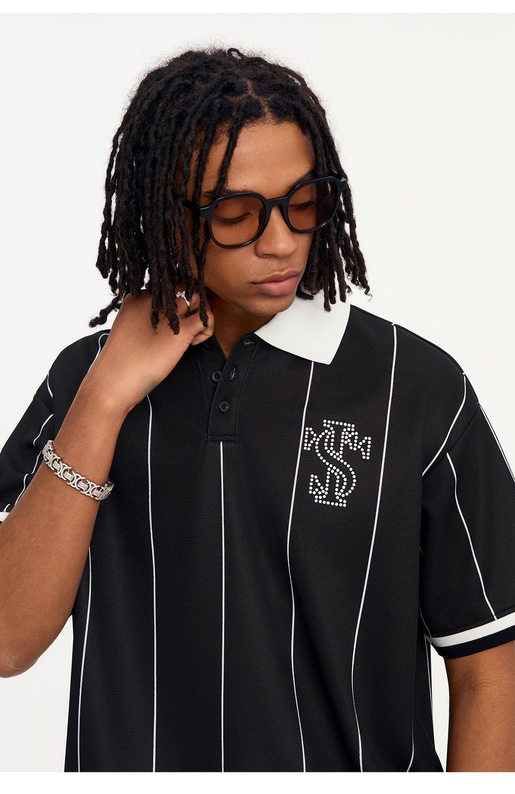 Small Town Kid Pearl Logo Striped Polo Jersey