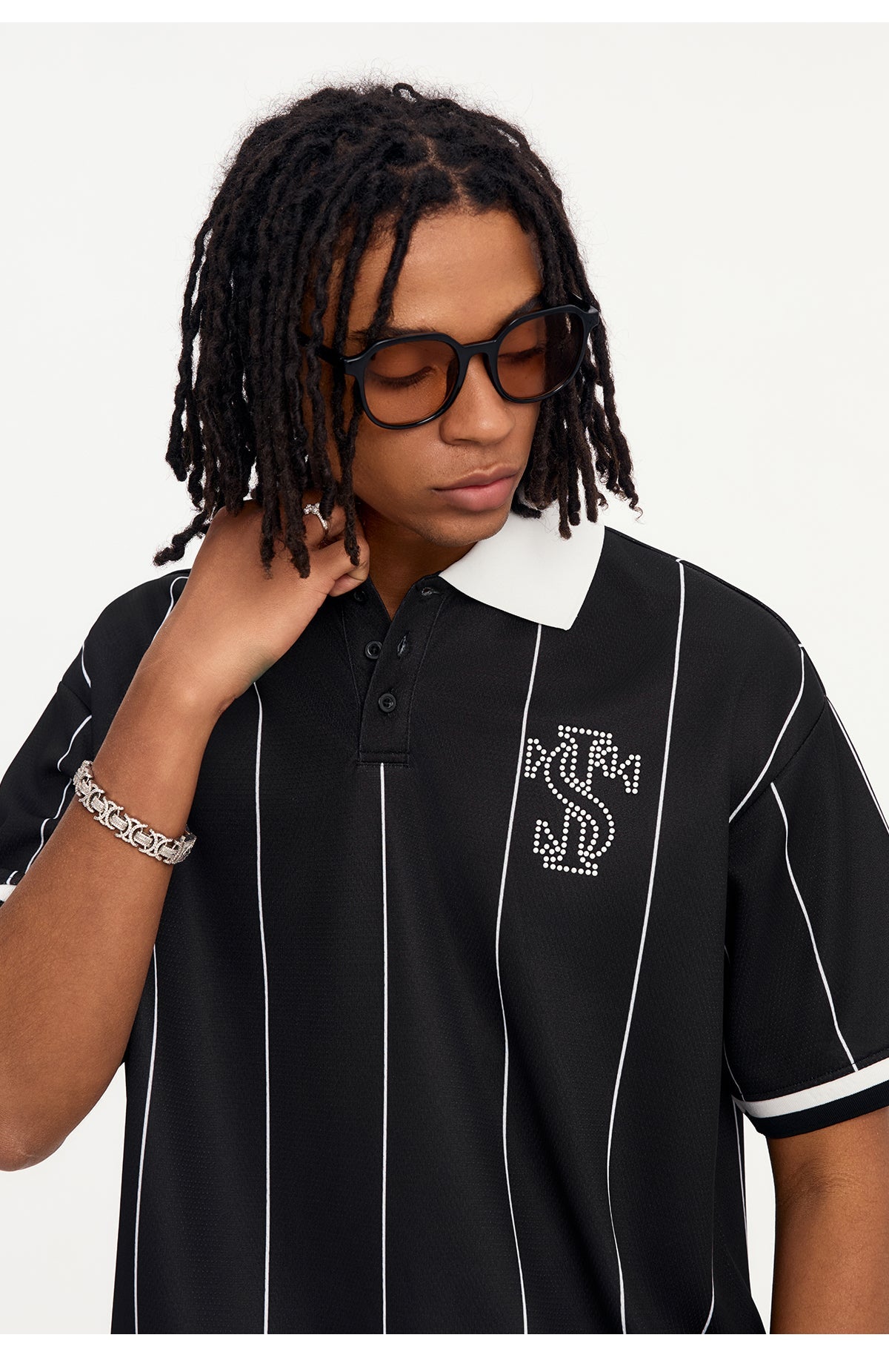 Small Town Kid Pearl Logo Striped Polo Jersey