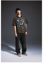 Remedy Skull Print Plaid Short Sleeve Shirt