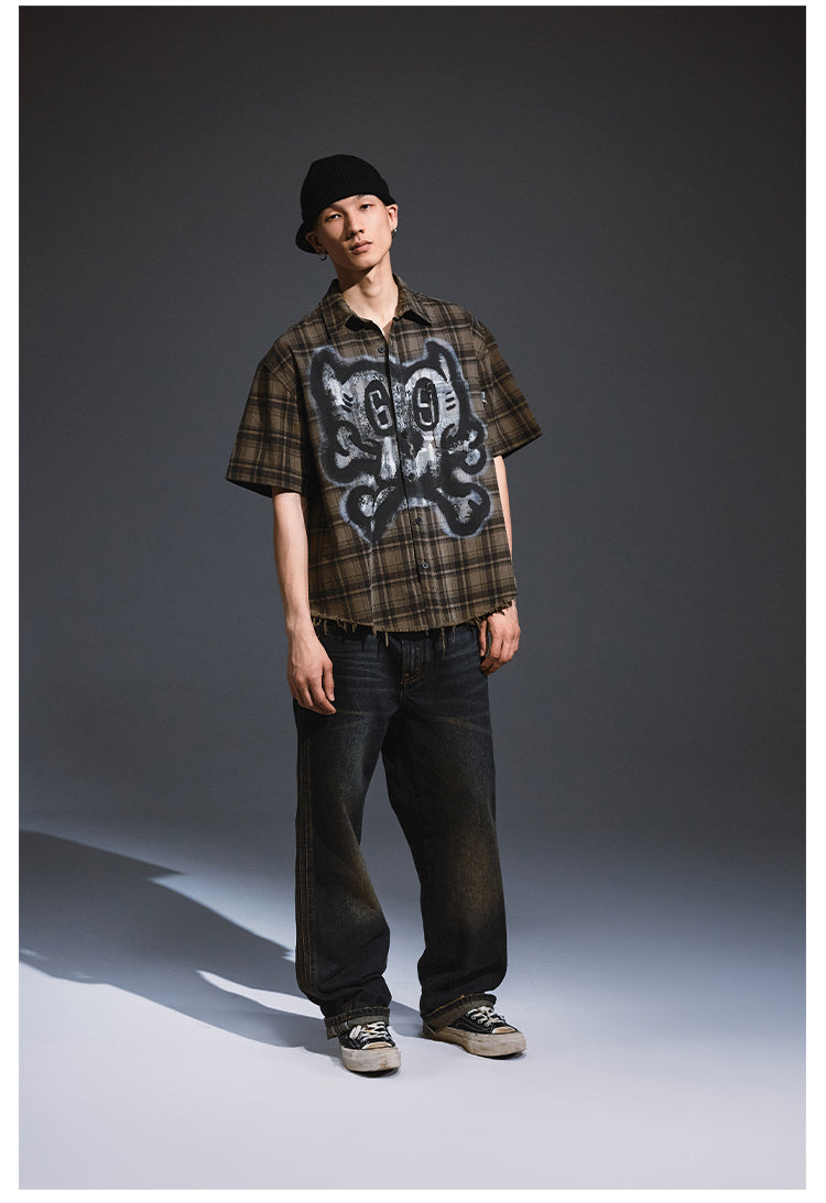 Remedy Skull Print Plaid Short Sleeve Shirt