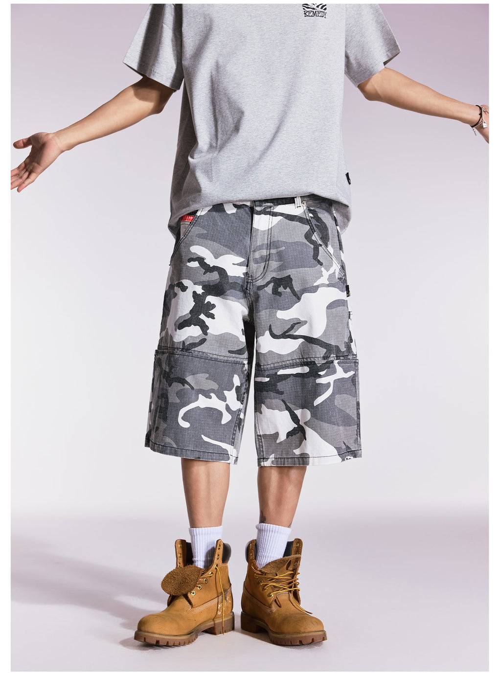 Remedy Leopard and Camouflage Work Painter Baggy Shorts