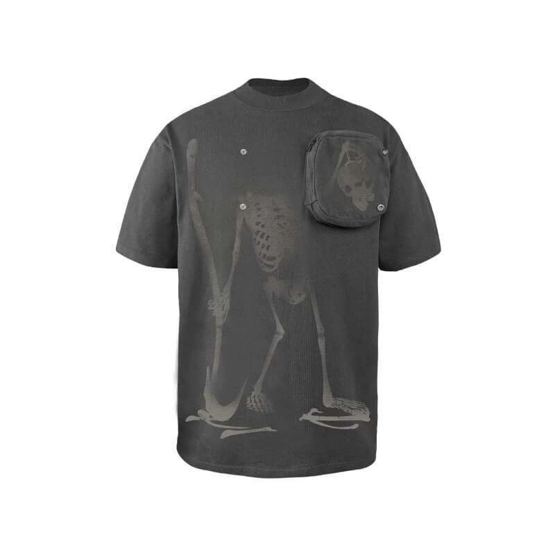 Night Lab Skeleton Print Zip Pocket Tee