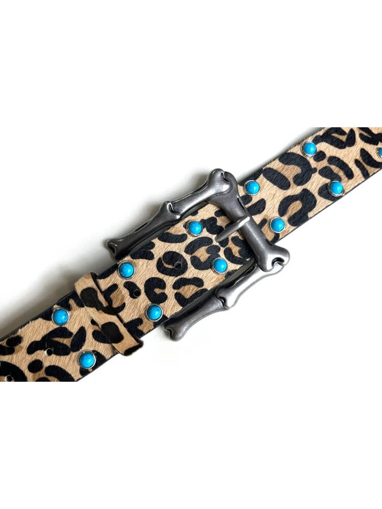 S45 Leopard Turquoise Bone Buckle Belt