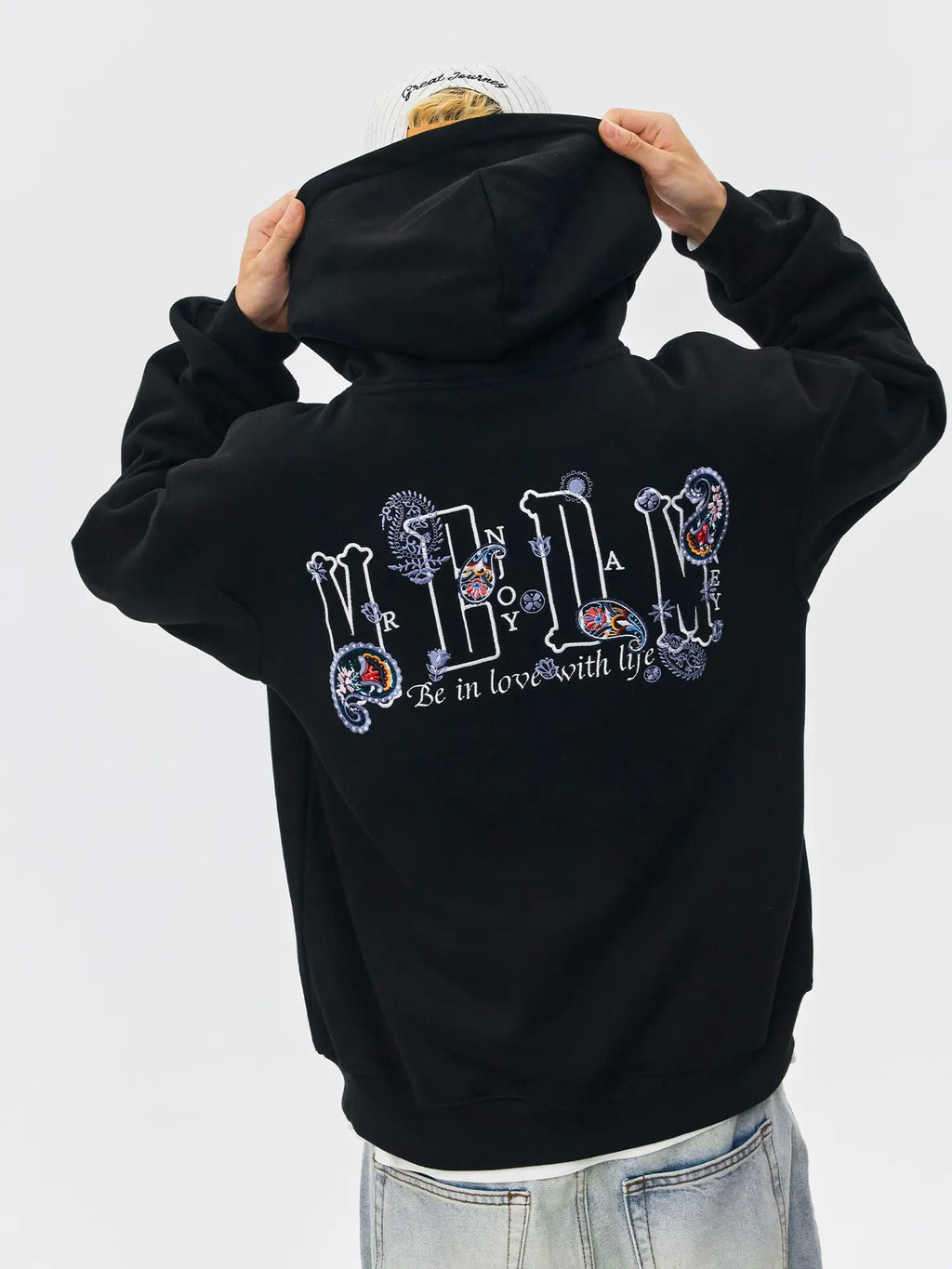 MEDM Ethnic Paisley Flower Embroidered Hoodie