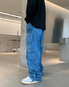 F3F Select Multi Pocket Washed Denim Cargo Pants