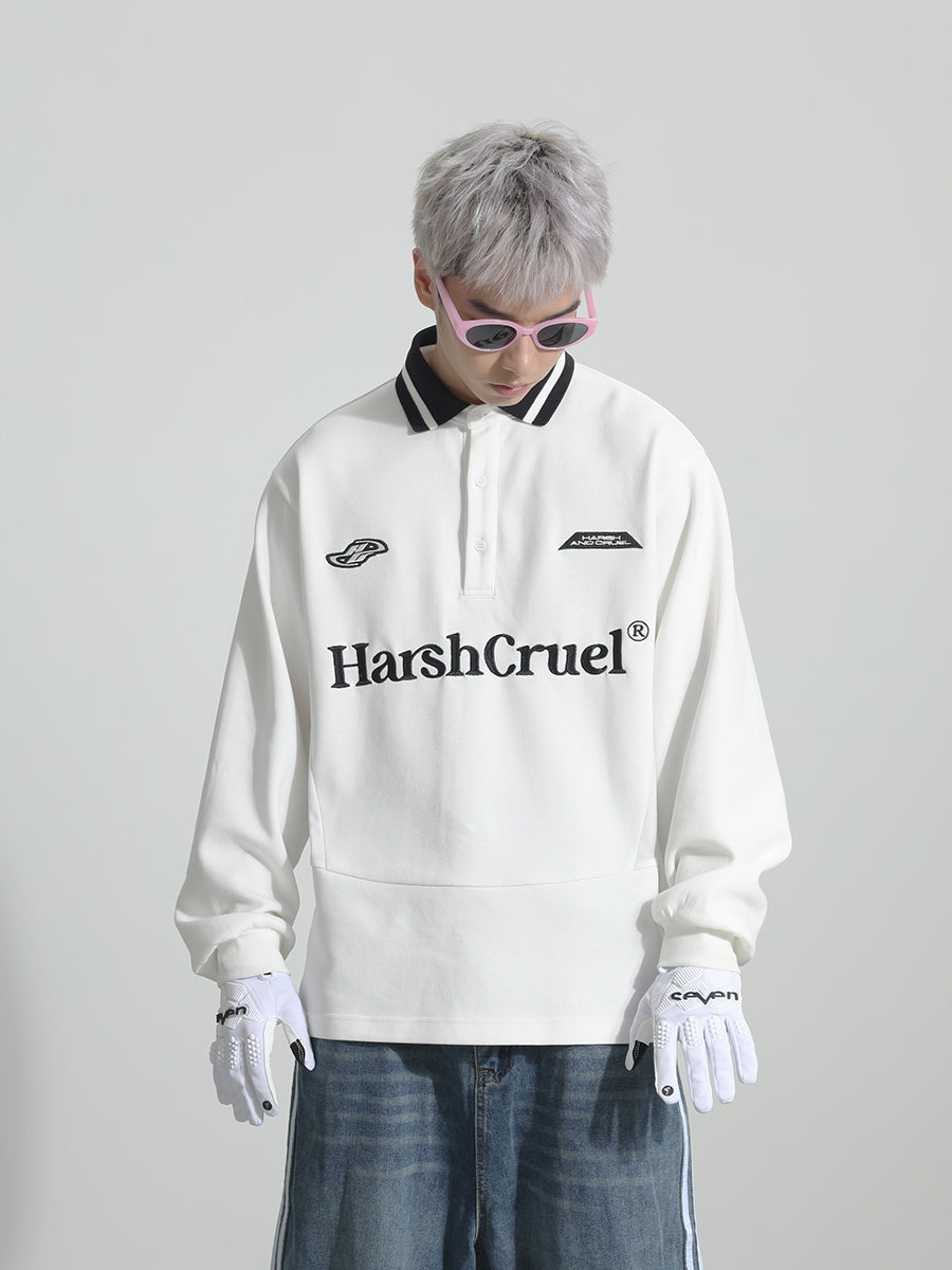 Harsh and Cruel Patchwork Embroidery Long Sleeve POLO