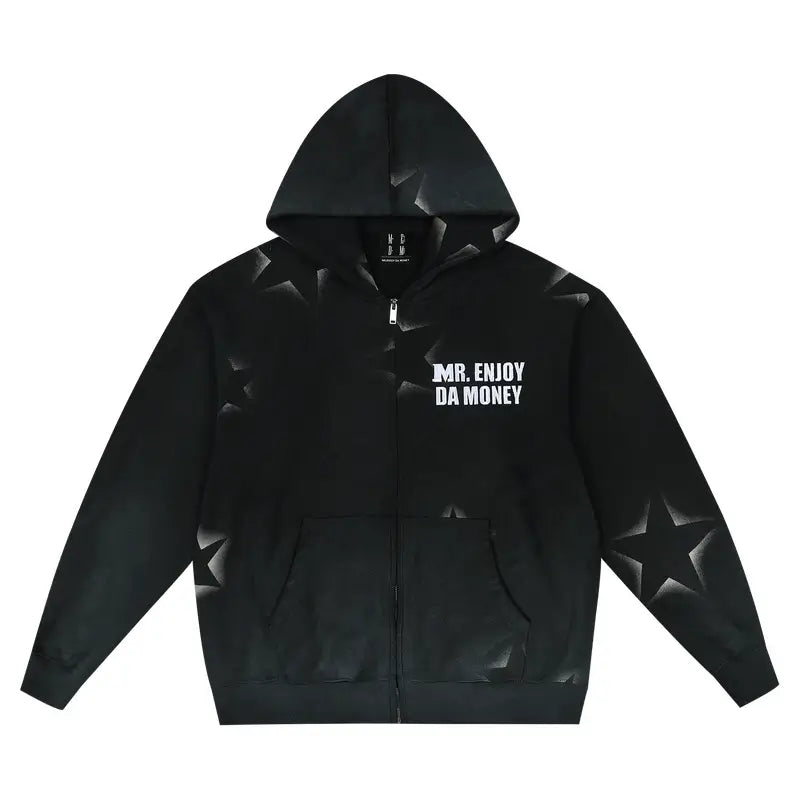 MEDM Washed Star All Over Print Zip Up Hoodie