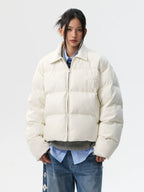 MEDM PU Leather 3D Embroidered Puffer Jacket