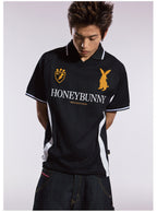Remedy HONEYBUNNY Rabbit Embroidered Soccer Jersey Polo Shirt
