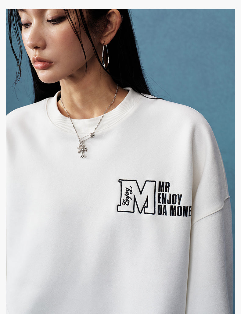 MEDM Logo Label Embroidered Suede Sweatshirt