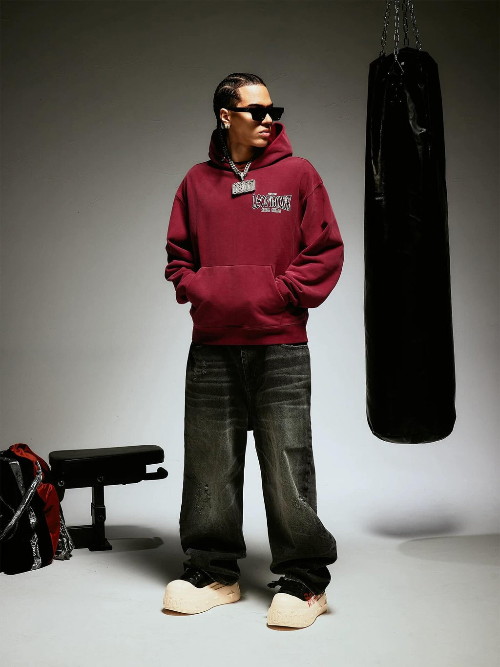 1807 BOXE Vintage Printed Washed Hoodie