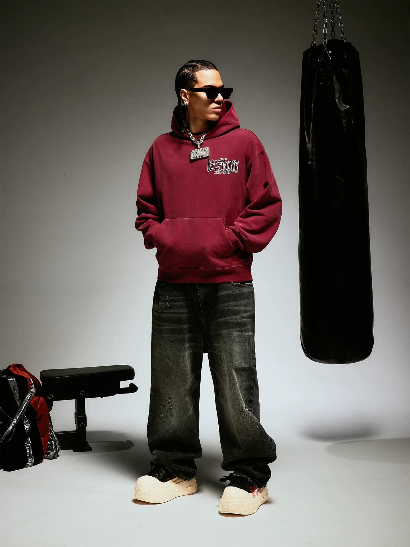 1807 BOXE Vintage Printed Washed Hoodie