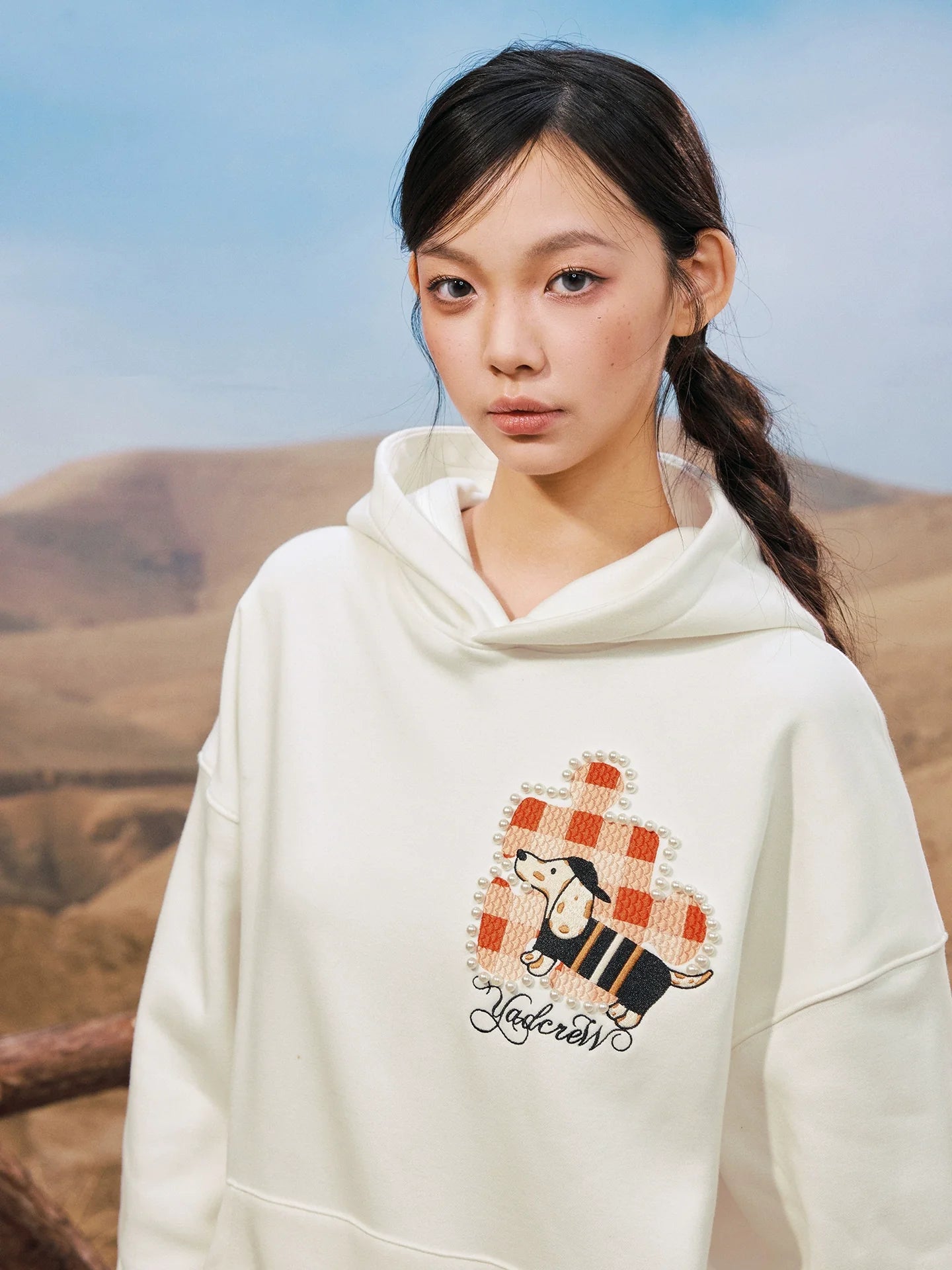YADcrew Dachshund Puzzle Pearl Embroidery Hoodie