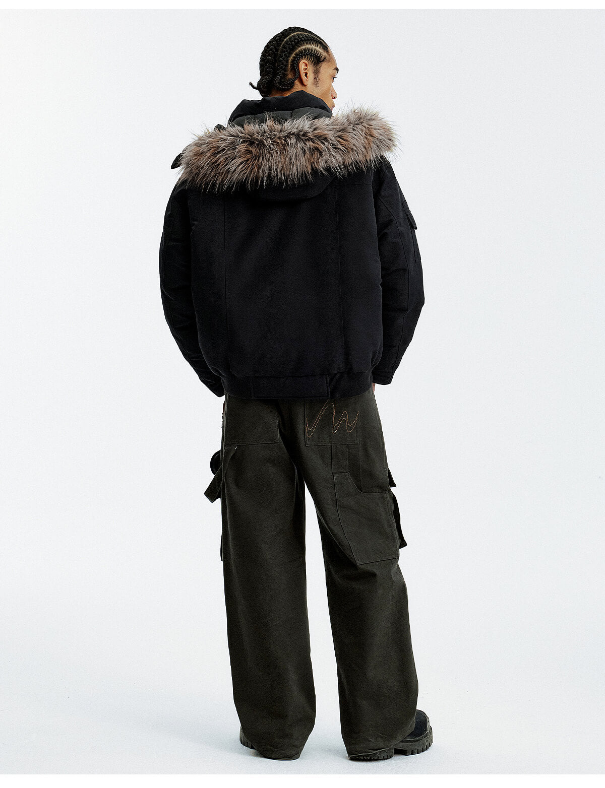 MEDM Detachable Fur Metal Snaps Down Jacket
