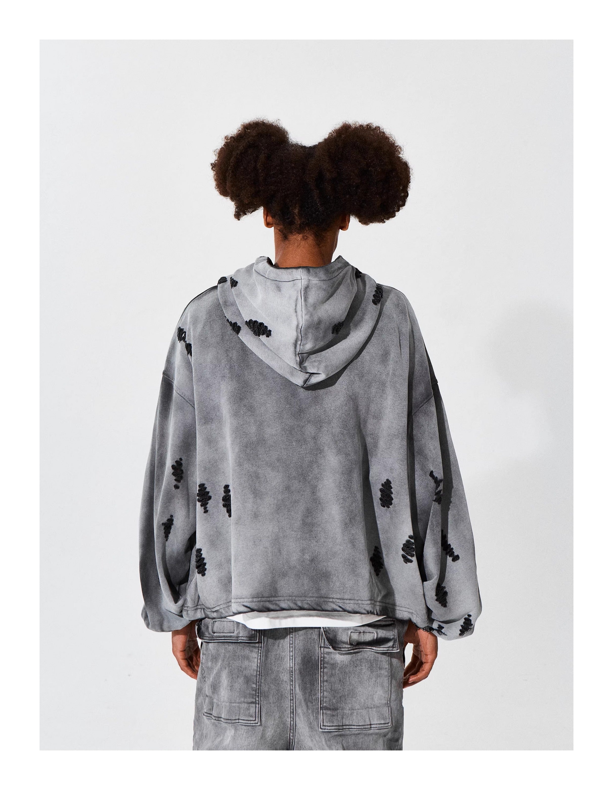 KARMANISTIC Distressed Washed Rivets Hoodie