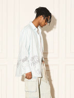 EMPTY REFERENCE Stripe Split Graffiti Printed Letter Long Sleeve Shirt