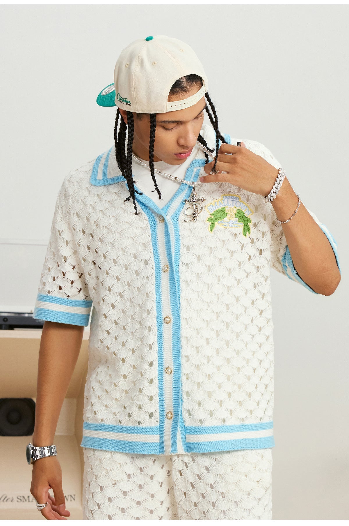 Small Town Kid Crochet-Knit Hawaiian Shirt Set