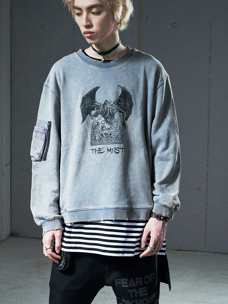 VENTUREK Washed Destruction Printed Sweatshirt