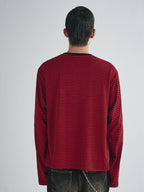 RUSURE Striped Cross Logo Print Long Sleeve Tee