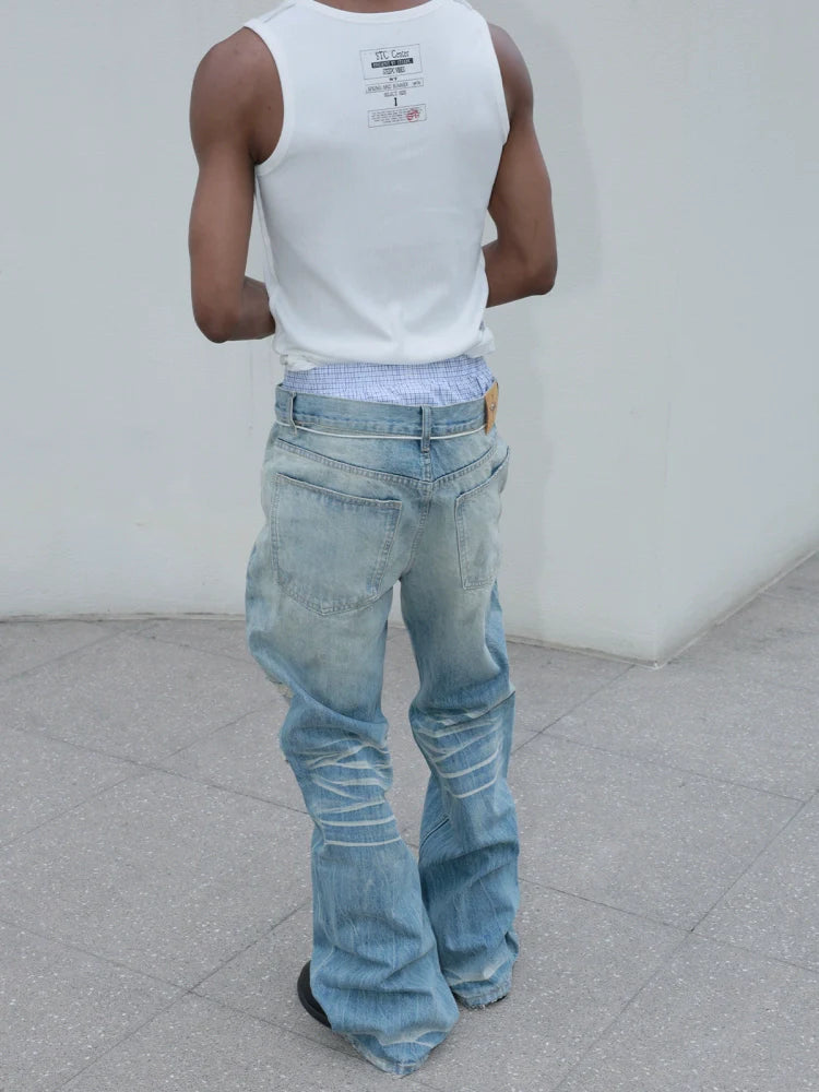 STEEPC Dirty Washed Faded Distressed Jeans