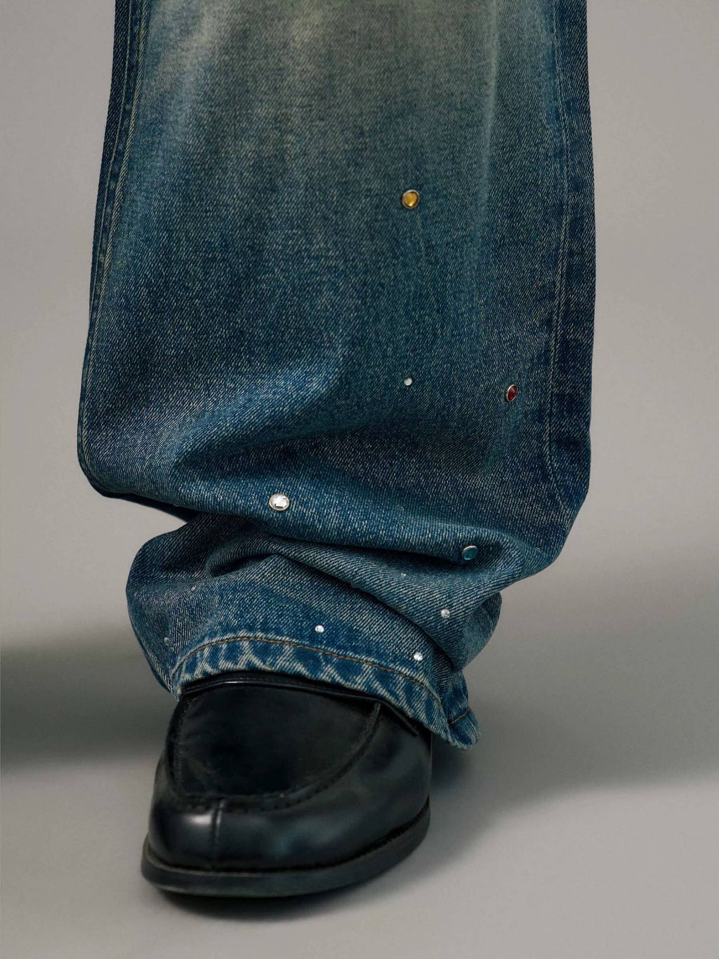 S45 Gemstone and Rhinestone Studded Washed Jeans