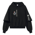 BLIND NO PLAN Double Sleeve Layered Washed Printed Embroidered Hoodie