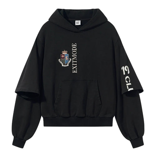 BLIND NO PLAN Double Sleeve Layered Washed Printed Embroidered Hoodie