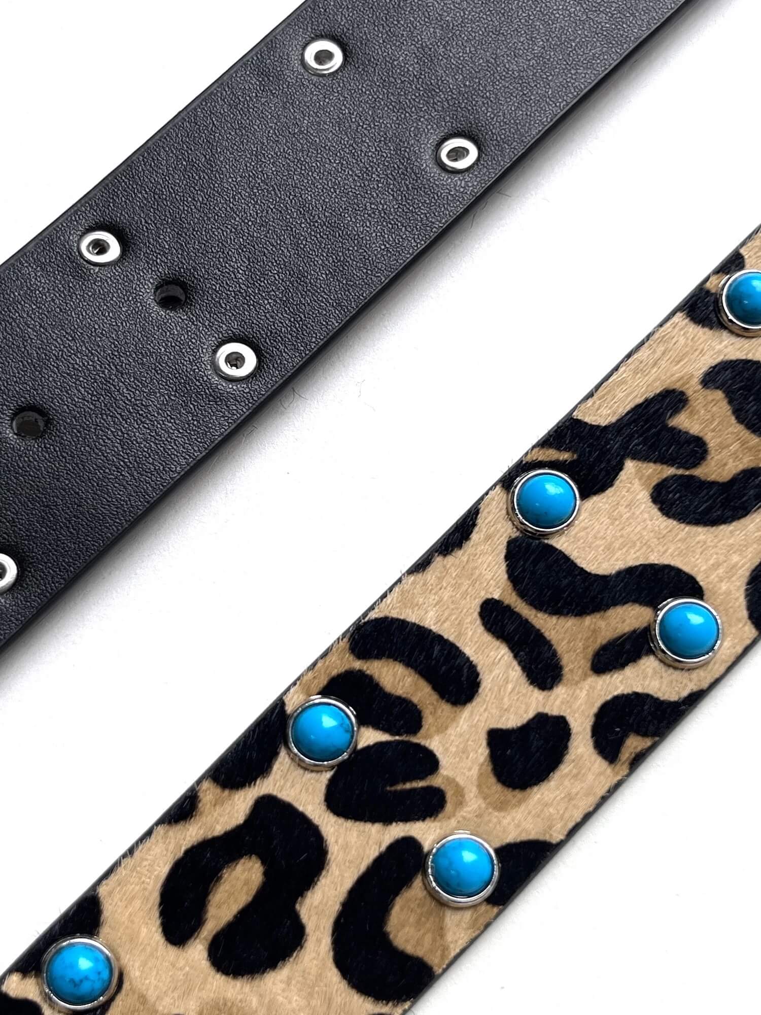 S45 Leopard Turquoise Bone Buckle Belt