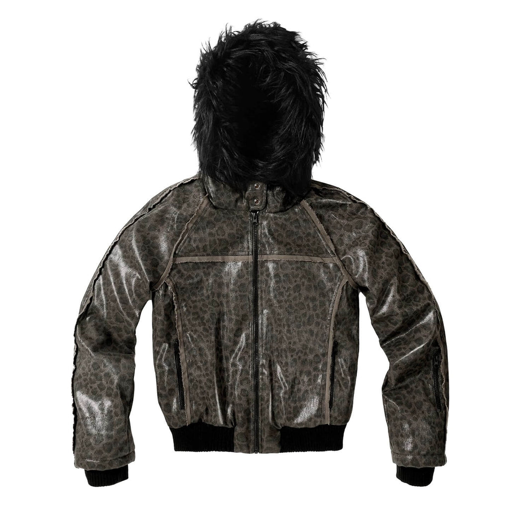 Night Lab Leopard Print Faux Fur Hood Jacket