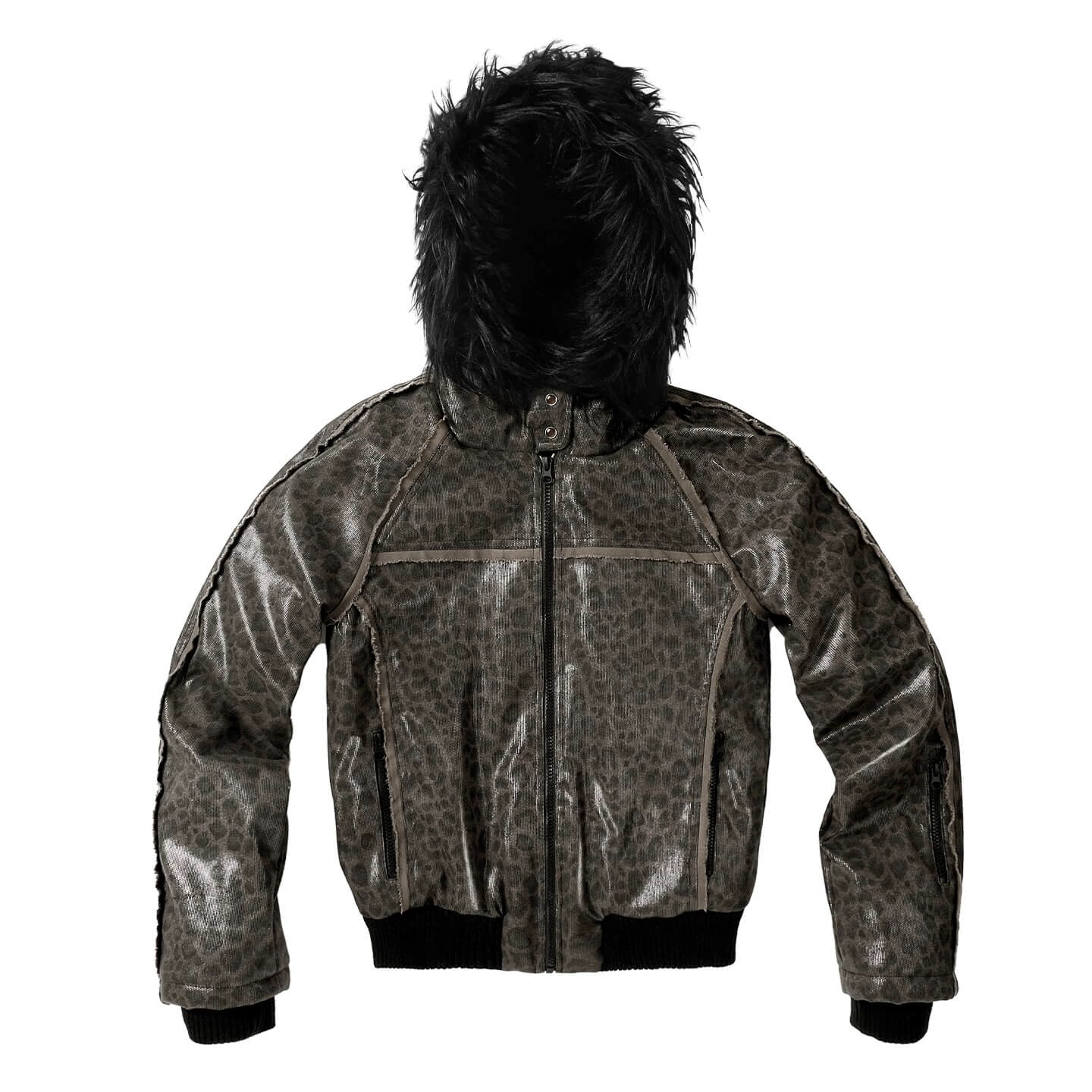 Night Lab Leopard Print Faux Fur Hood Jacket