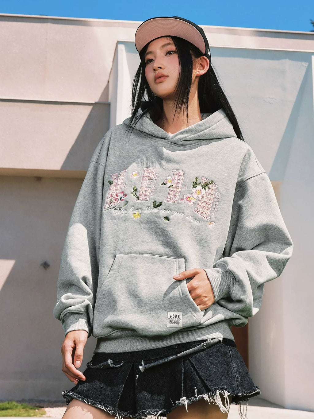 MEDM Mini Patchwork Floral Embroidered Hoodie