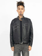 TGFCLUB Logo Embroidered Racing Leather Jacket