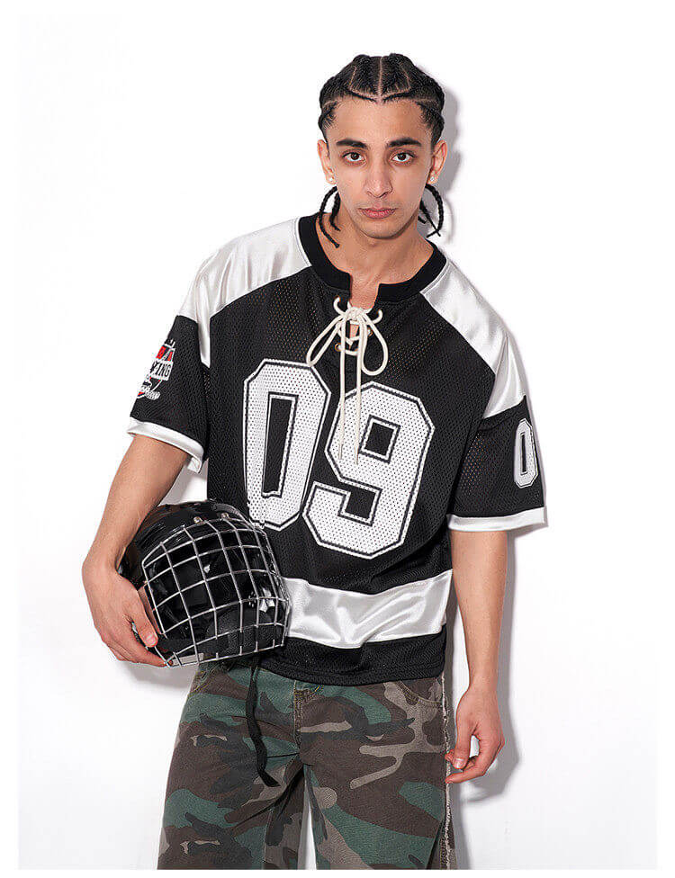 F3F Select Color Block Lace Up Mesh Short Sleeve Hockey Jersey