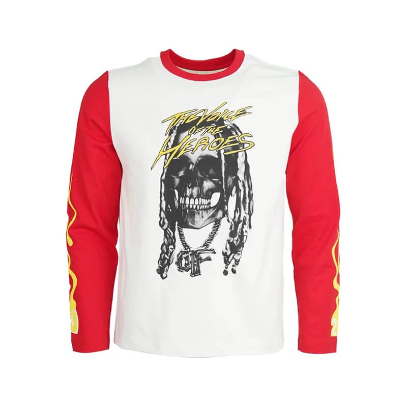 TGFCLUB Skull Print Color Block Slim Fit Long Sleeve Tee