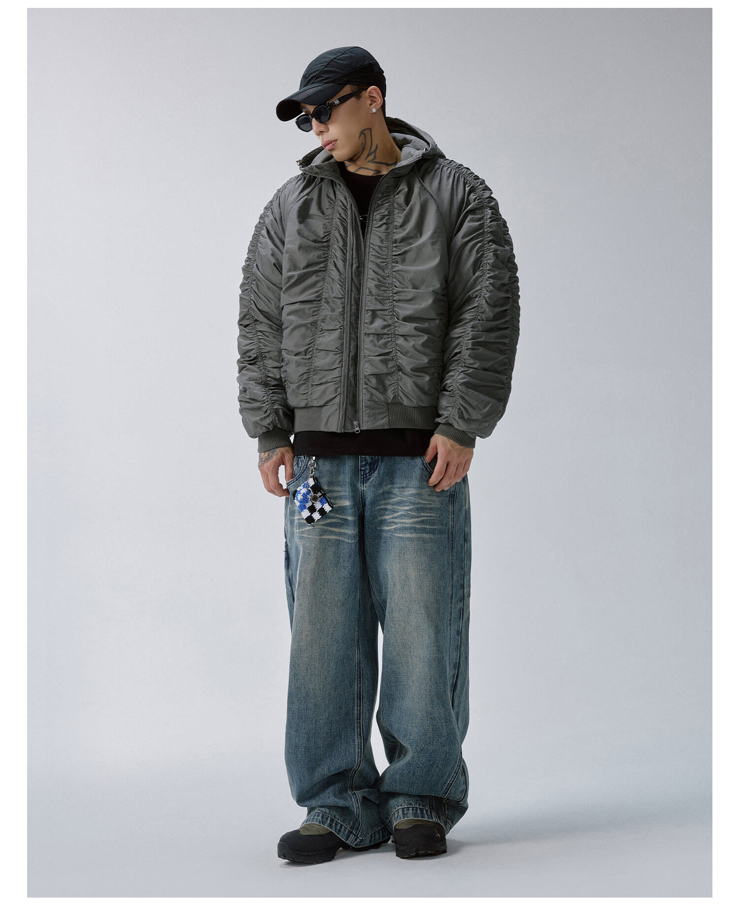 F2CE Ruched Hooded MA-1 Bomber Jacket