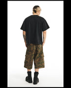 NOVACAM Vintage Letter Washed Black Stitch Tee