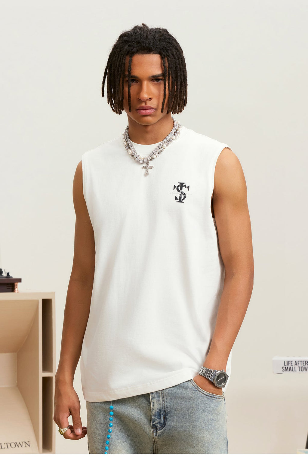 Small Town Kid Logo Print Sleeveless Tee